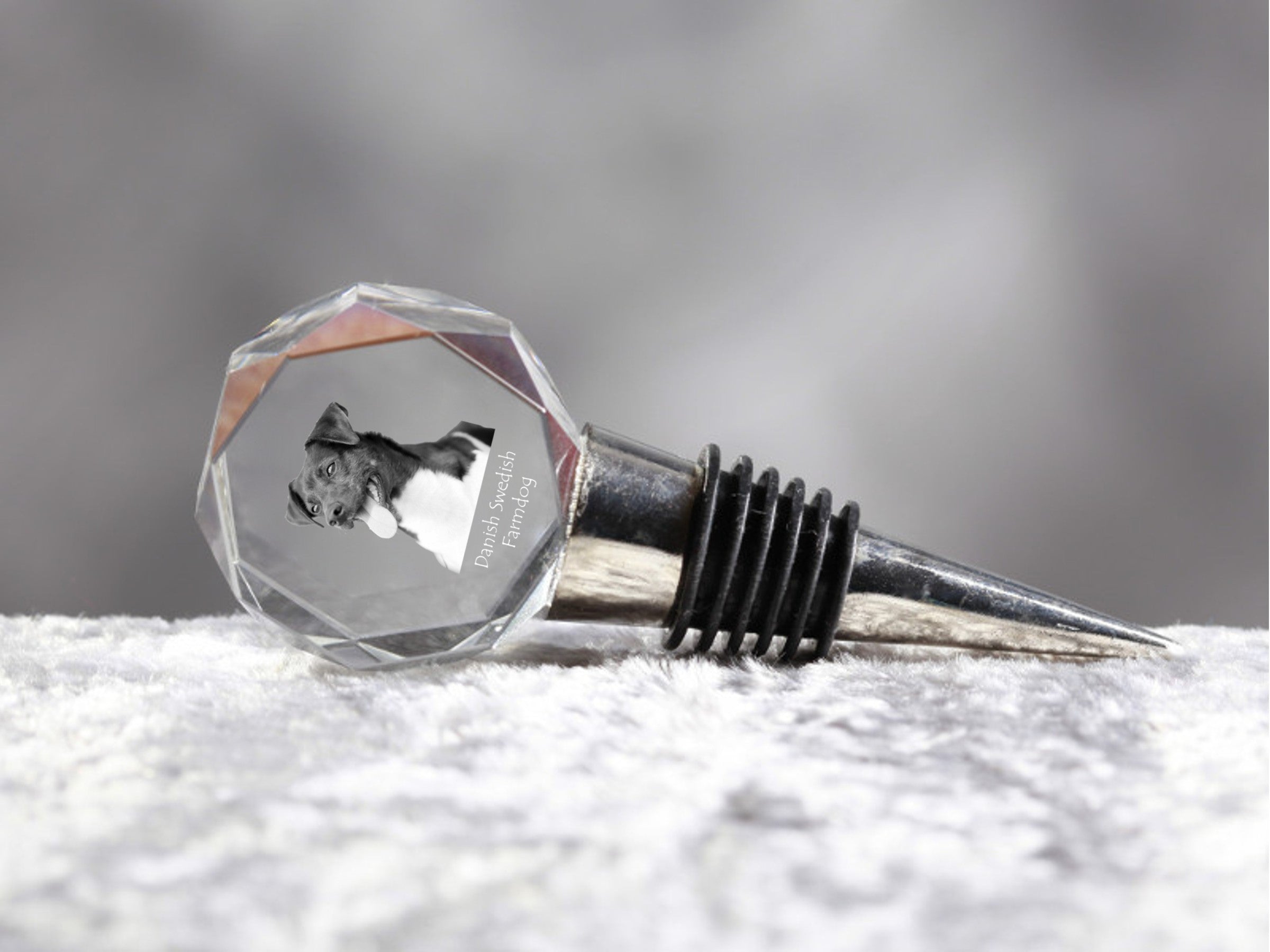 Danish Swedish Farmdog - Bottle stopper, crystal wine stopper with photo, personalised gift for bartender by Art-Dog brand