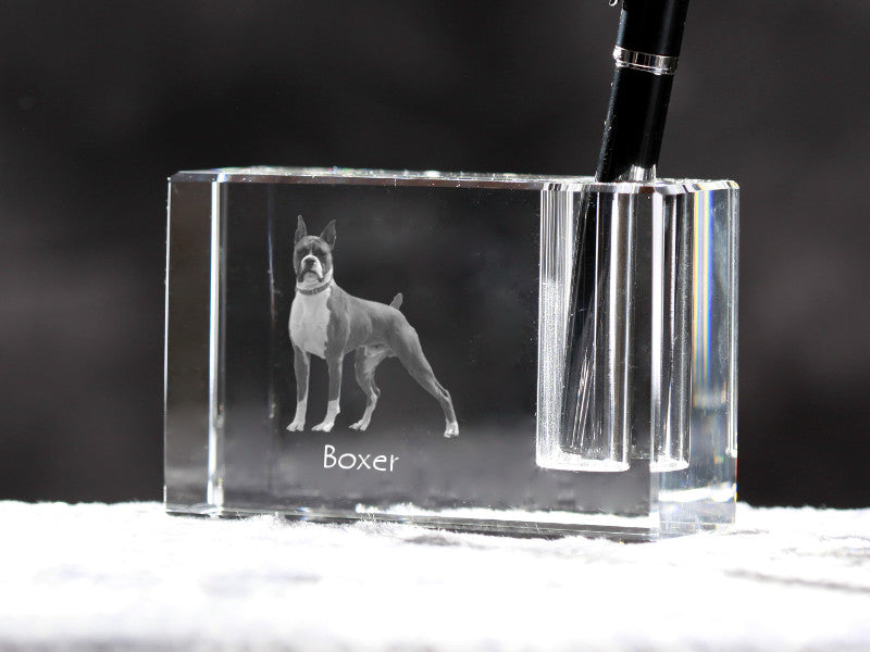 Boxer, German Boxer III - Pen stand, crystal organiser with dog photo, unique desk decoration by Art-Dog brand