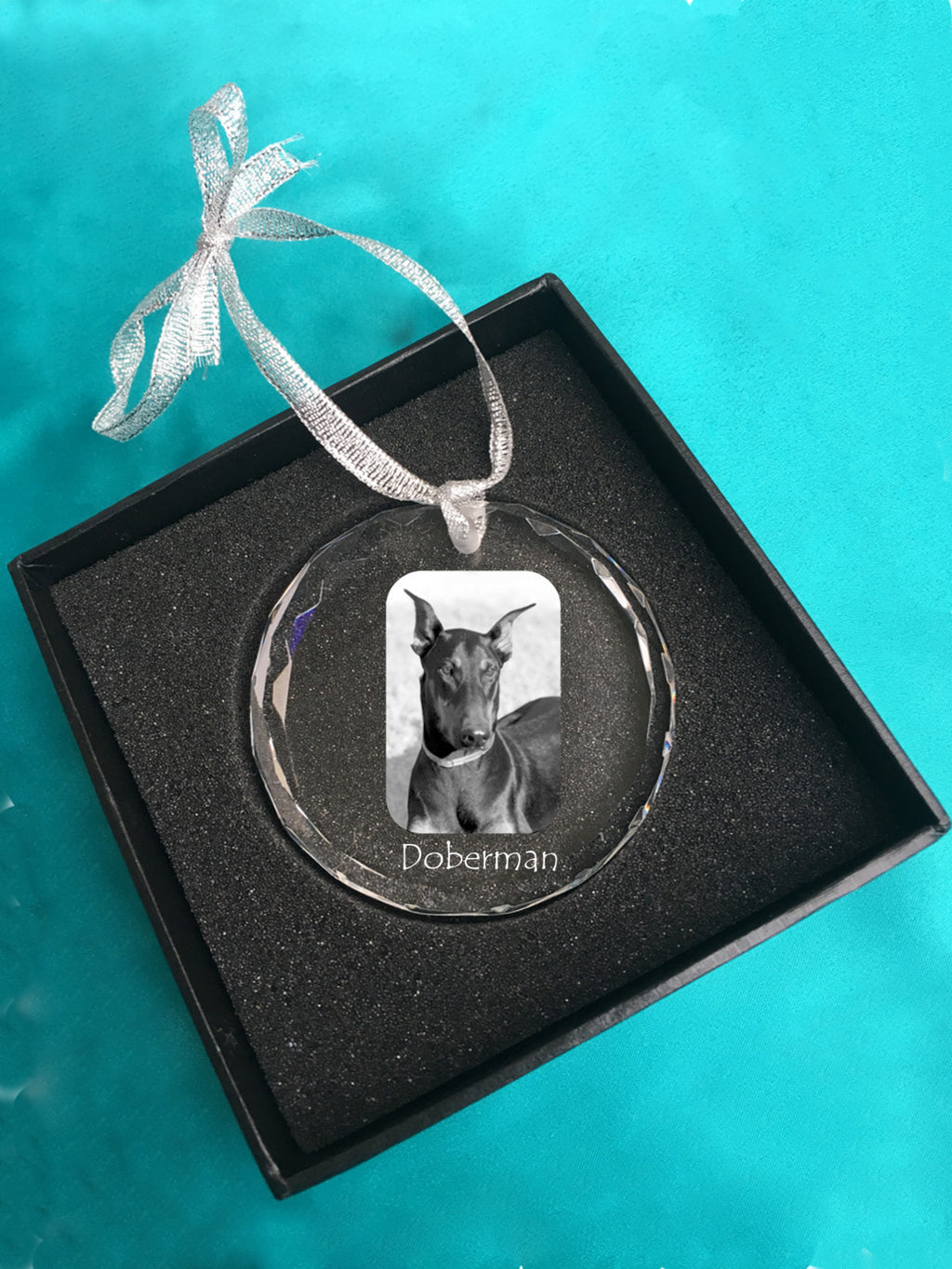 Dobermann, Doberman Pinscher, Dobie - crystal bauble with a photo, dog photo in crystal, personalized Christmas tree ornament by Art-Dog brand