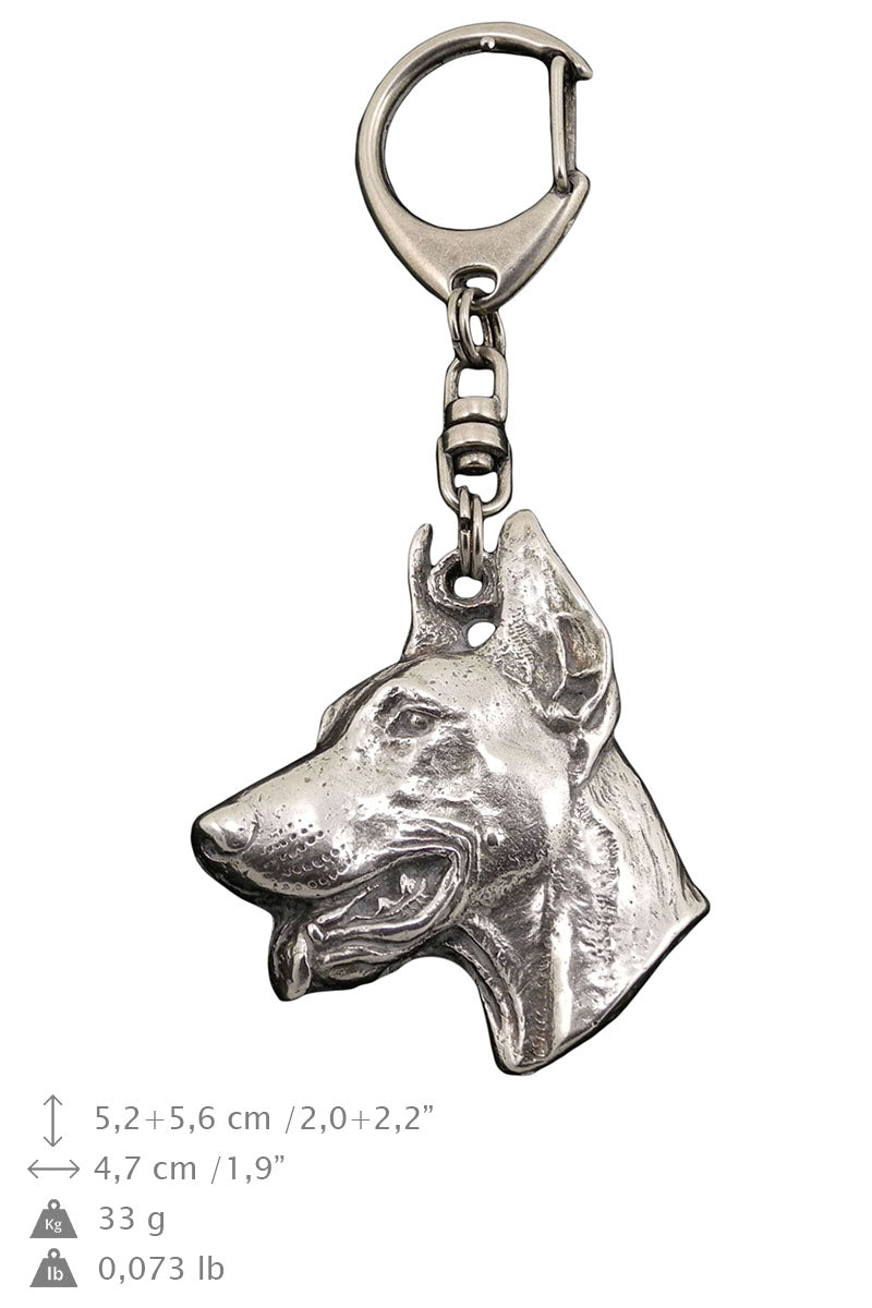 Dobermann, Doberman Pinscher, Dobie I - Silver-plated key ring with a dog in a gift box, handbag decoration, backpack pendant by Art-Dog brand