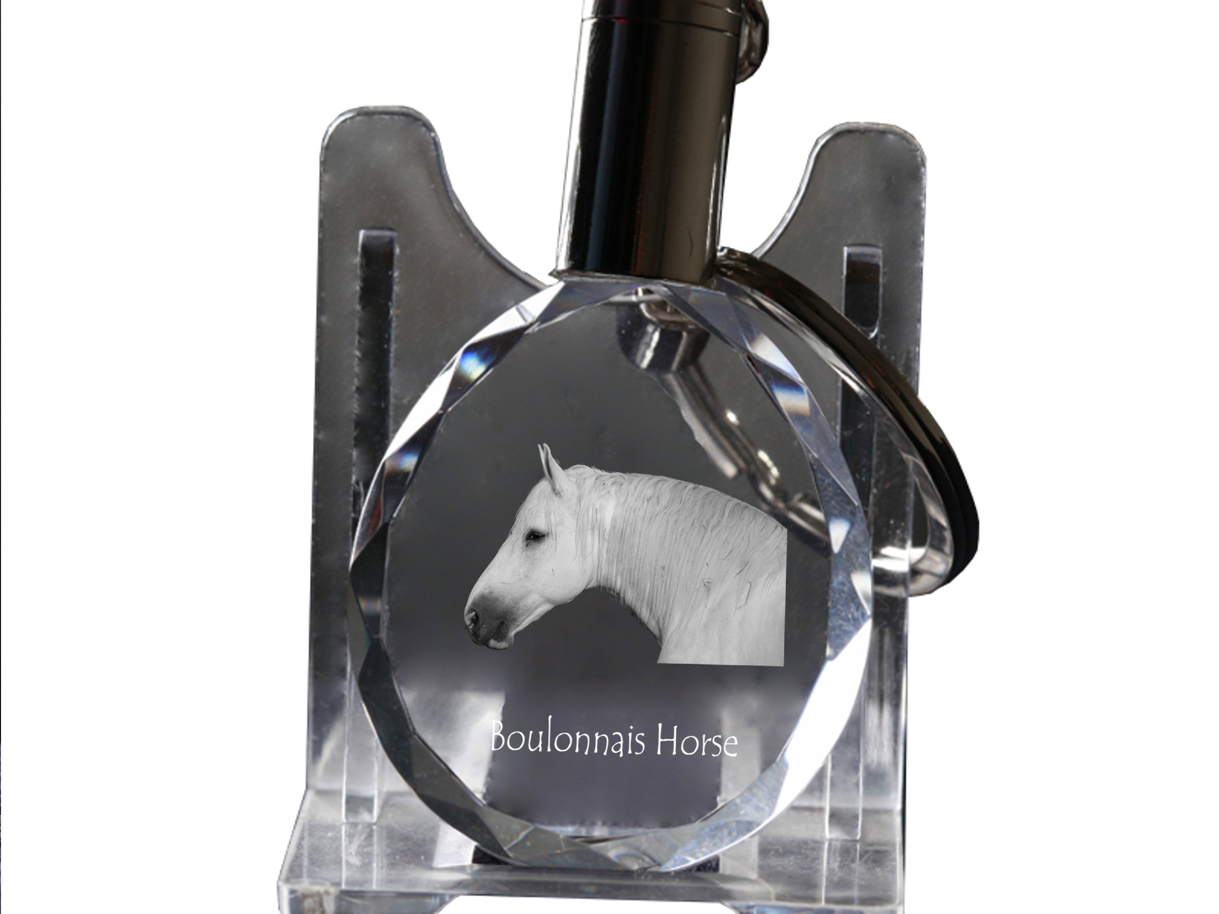 Boulonnais Horse - pendant with a picture of a horse, crystal key ring in a gift box, unique gift by Art-Dog brand