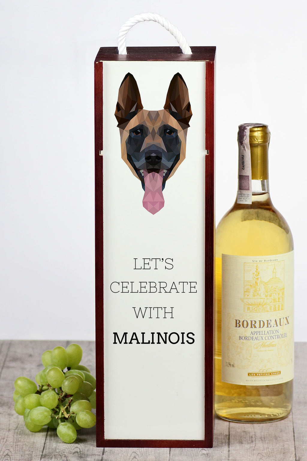 Malinois Belgian Shepherd Dog - geometric box with a picture and inscription for wine by Art-Dog