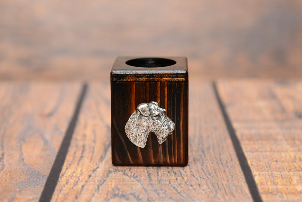 Fox Terrier Wire - wooden candle holder with a dog, a unique souvenir after losing a dog, a handicraft from the Art-Dog brand