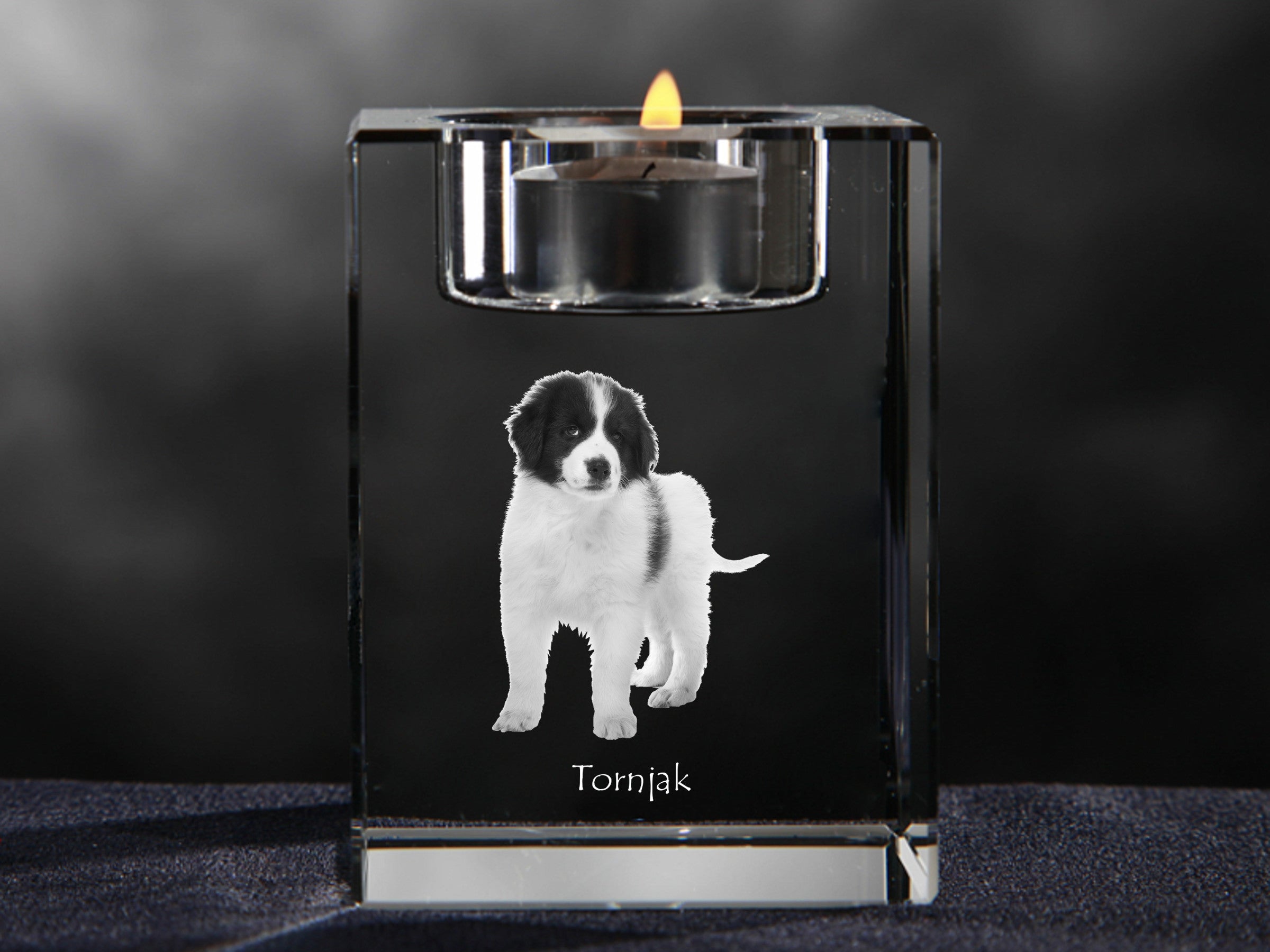 Tornjak, Bosnian And Herzegovinian - Croatian Shepherd Dog - Candle holder with dog photo, crystal tealight holder, personalised gift by Art-Dog brand