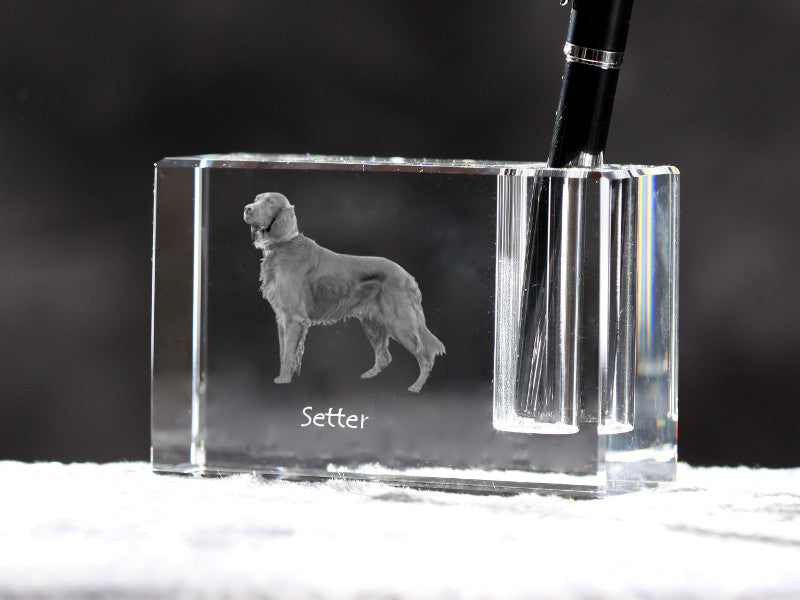 English setter, Lawerack, Laverack I - Pen stand, crystal organiser with dog photo, unique desk decoration by Art-Dog brand
