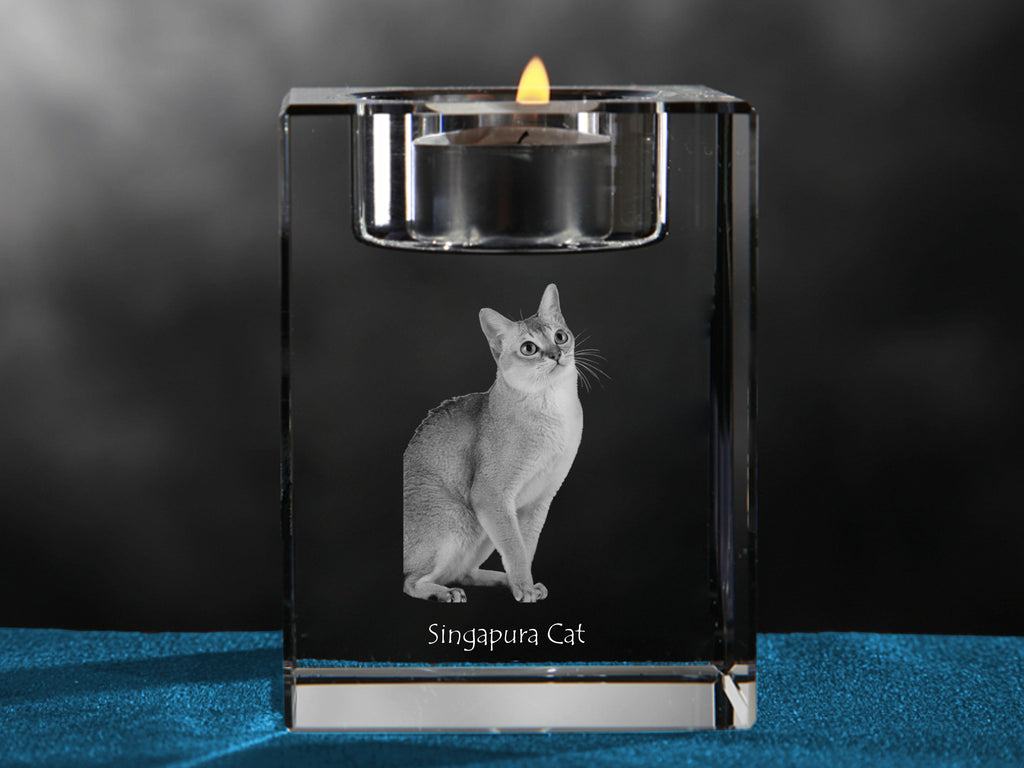 Singapura - Candle holder with cat photo, crystal tealight holder, personalised gift by Art-Dog brand