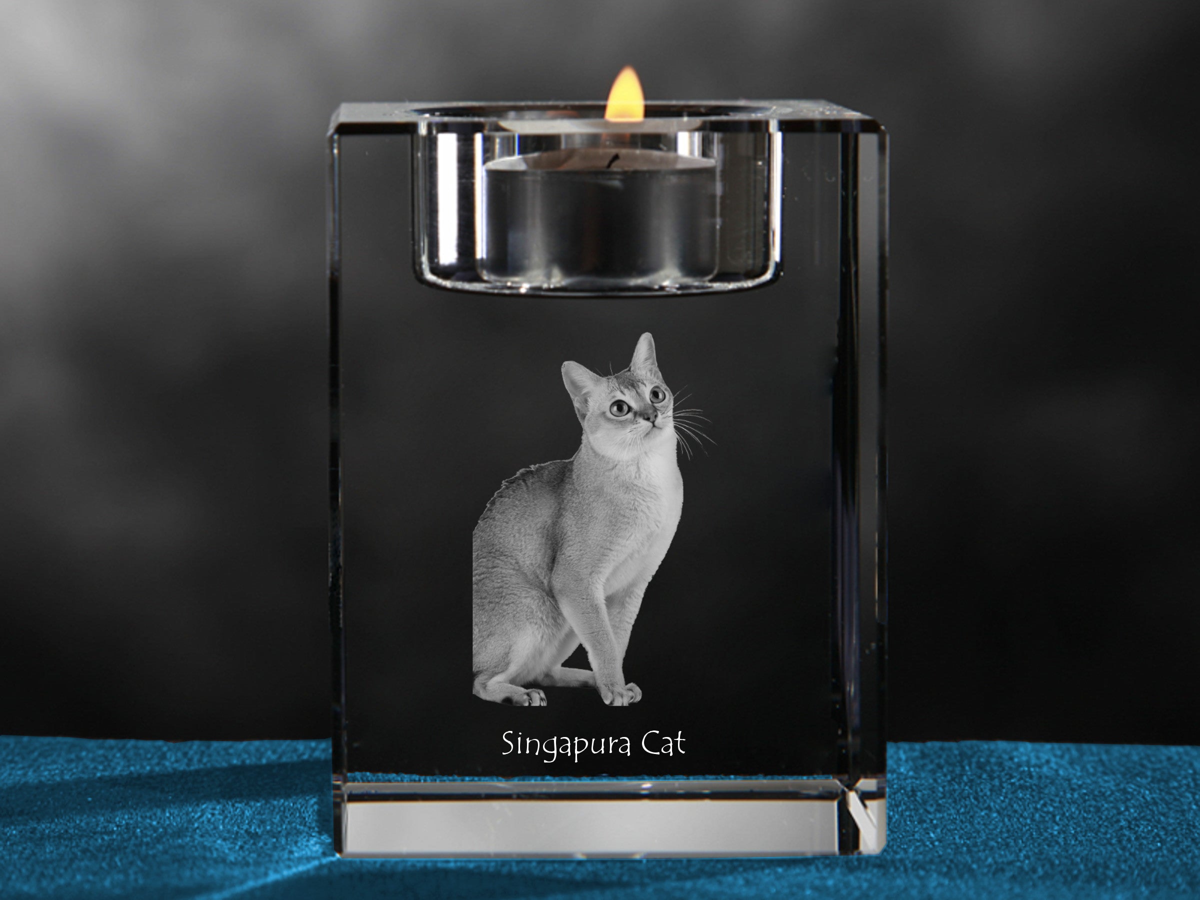 Singapura - Candle holder with cat photo, crystal tealight holder, personalised gift by Art-Dog brand