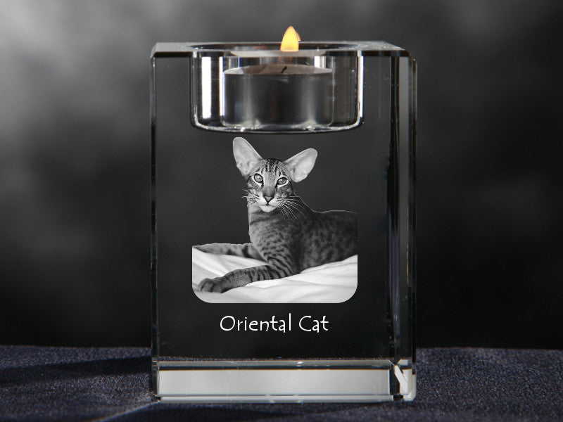 Oriental - Candle holder with cat photo, crystal tealight holder, personalised gift by Art-Dog brand