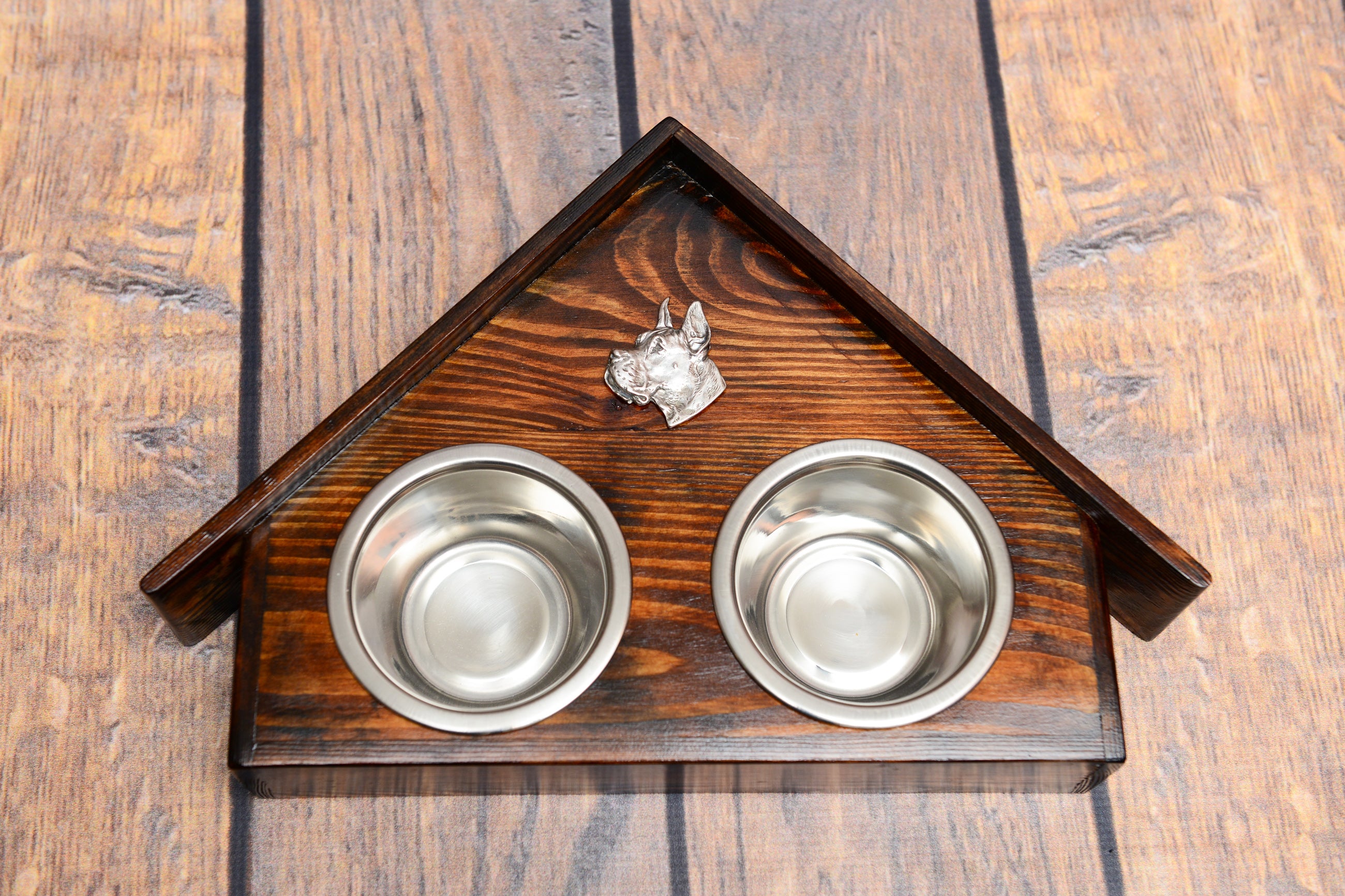 Great Dane I - wooden stand with bowls for a dog, decorative dog bowls, a gift for adopting a dog from the Art-Dog brand