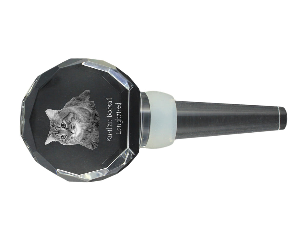 Kurilian bobtail longhaired - Crystal bottle stopper with cat, unique wine stopper with photo, personalised gift for sommelier by Art-Dog brand