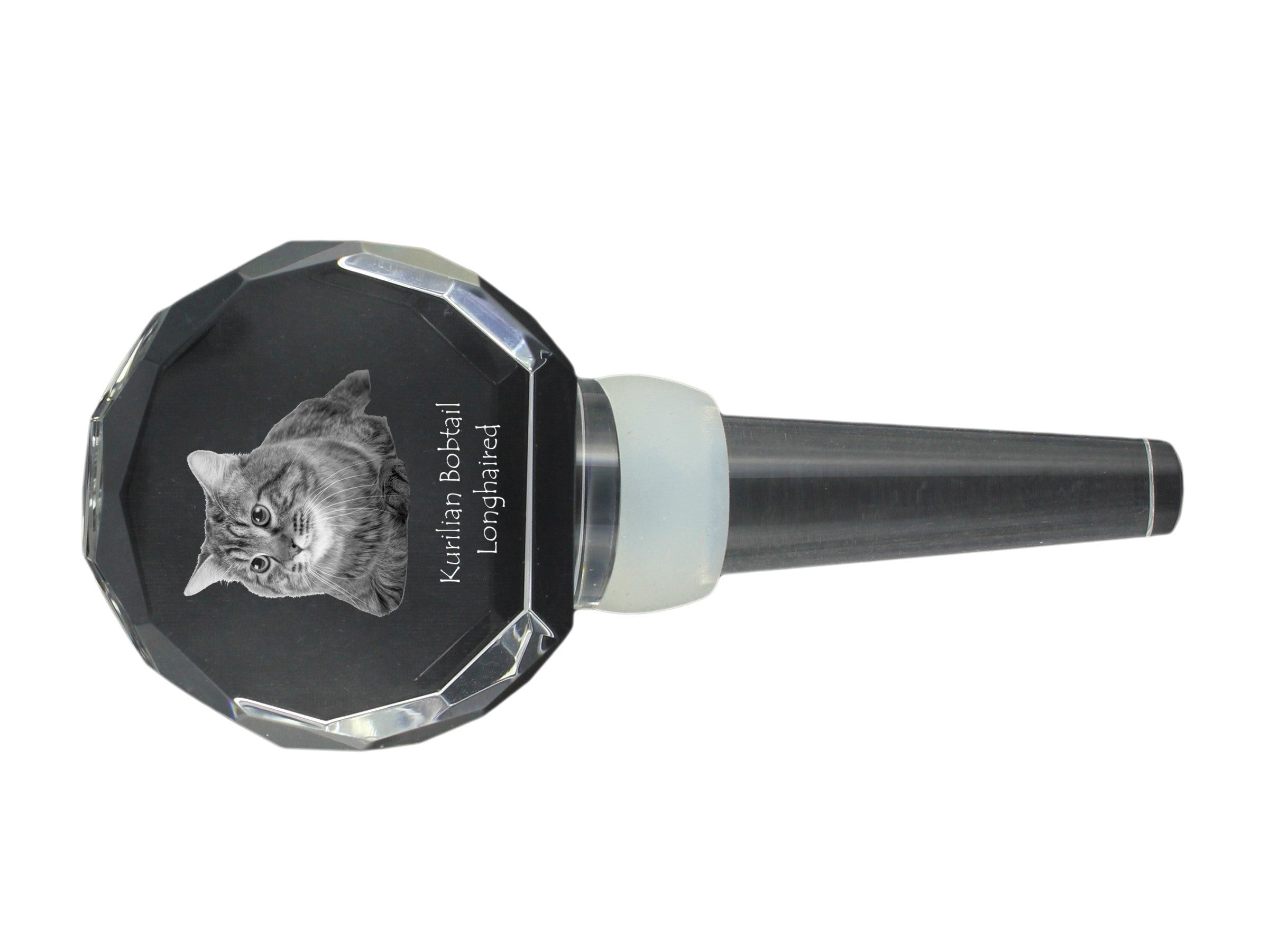 Kurilian bobtail longhaired - Crystal bottle stopper with cat, unique wine stopper with photo, personalised gift for sommelier by Art-Dog brand