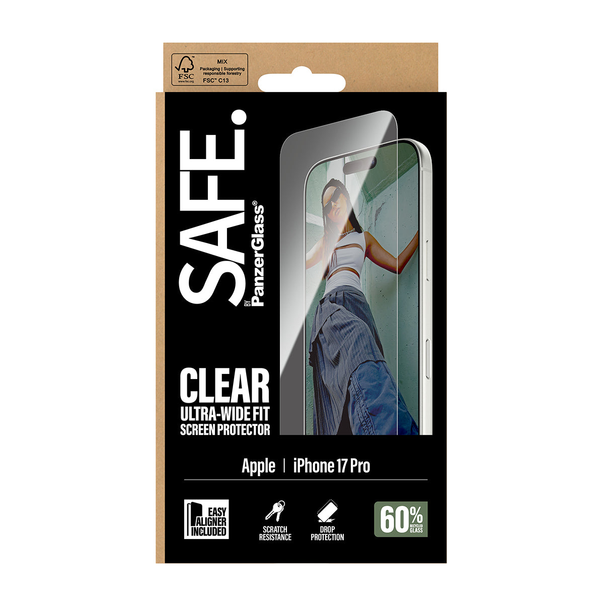 PanzerGlass SAFE. by ® Screen Protector iPhone 17 Pro | Ultra-Wide Fit w. EasyAligner Protection d'écran transparent Apple 1 pièce(s)