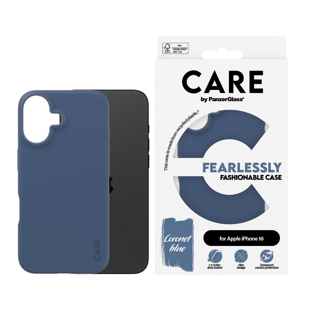 PanzerGlass CARE™ by ® Case Blue iPhone 16 coque de protection pour téléphones portables Housse Bleu