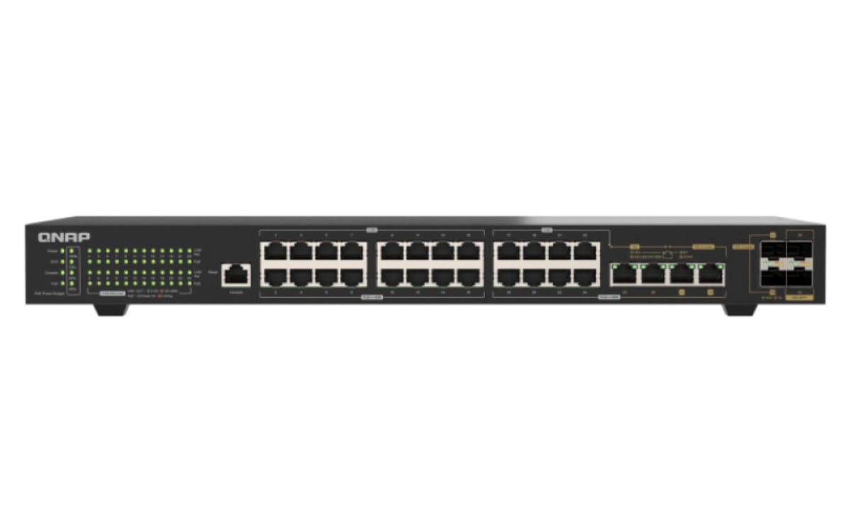 QSW-M2130P-2C2S26T, Management Switch, 24x 2.5GbE RJ45 PoE + 2x 10GbE RJ45 + 2x 10GbE SFP+ + 2x 10GbE Combo