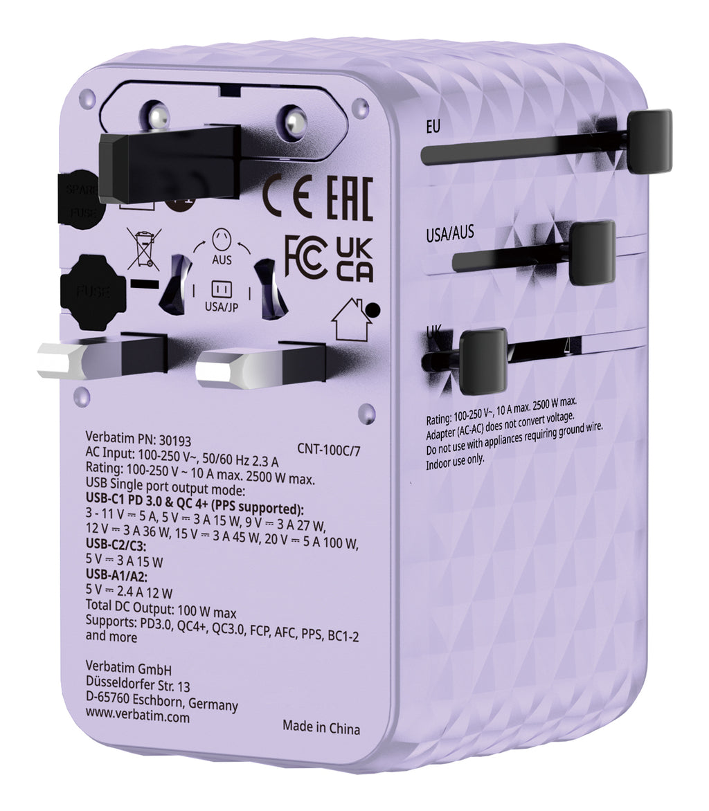 Verbatim 30193 Chargeur Universel Secteur Charge Rapide, Violet