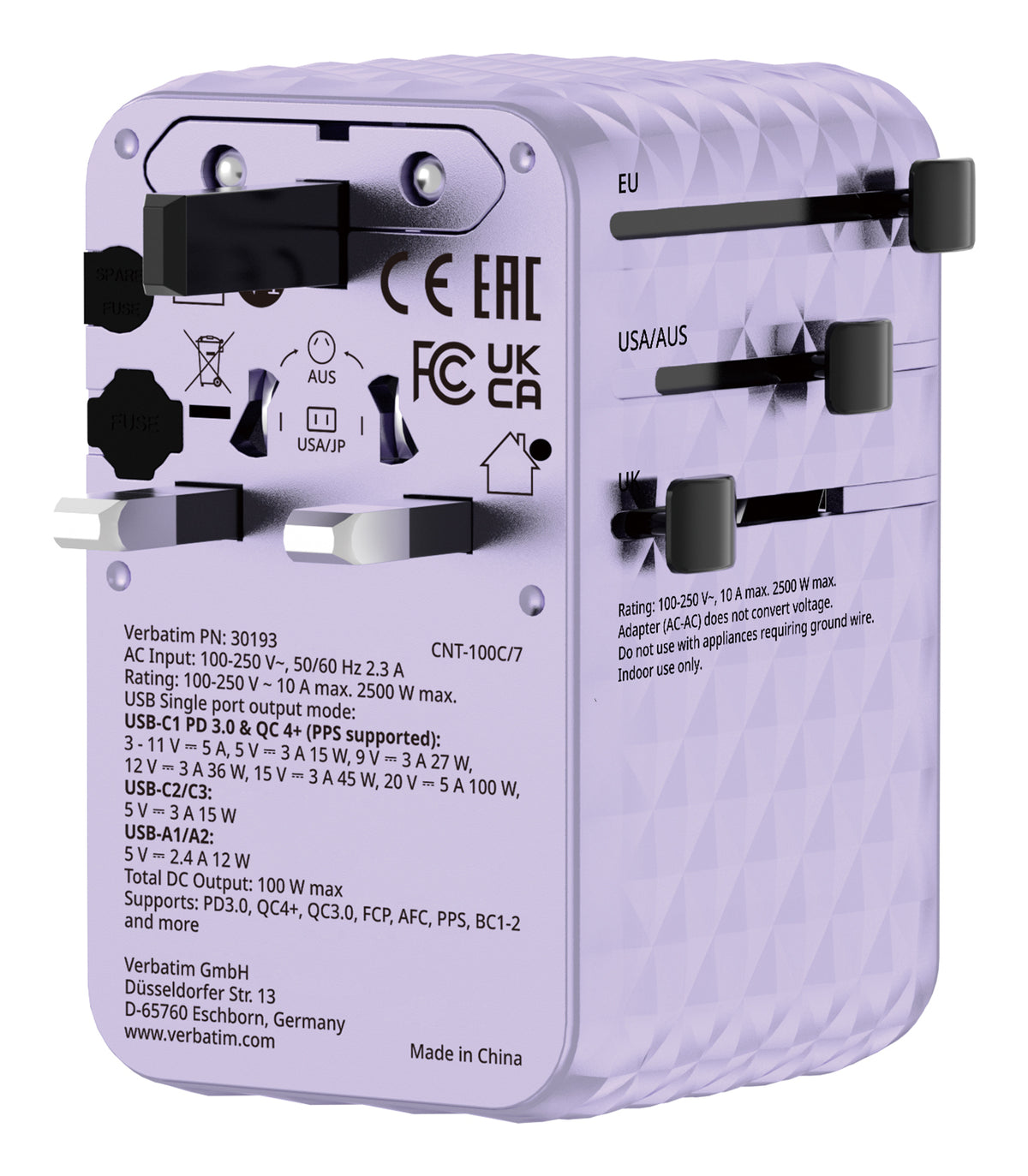 Verbatim 30193 Chargeur Universel Secteur Charge Rapide, Violet