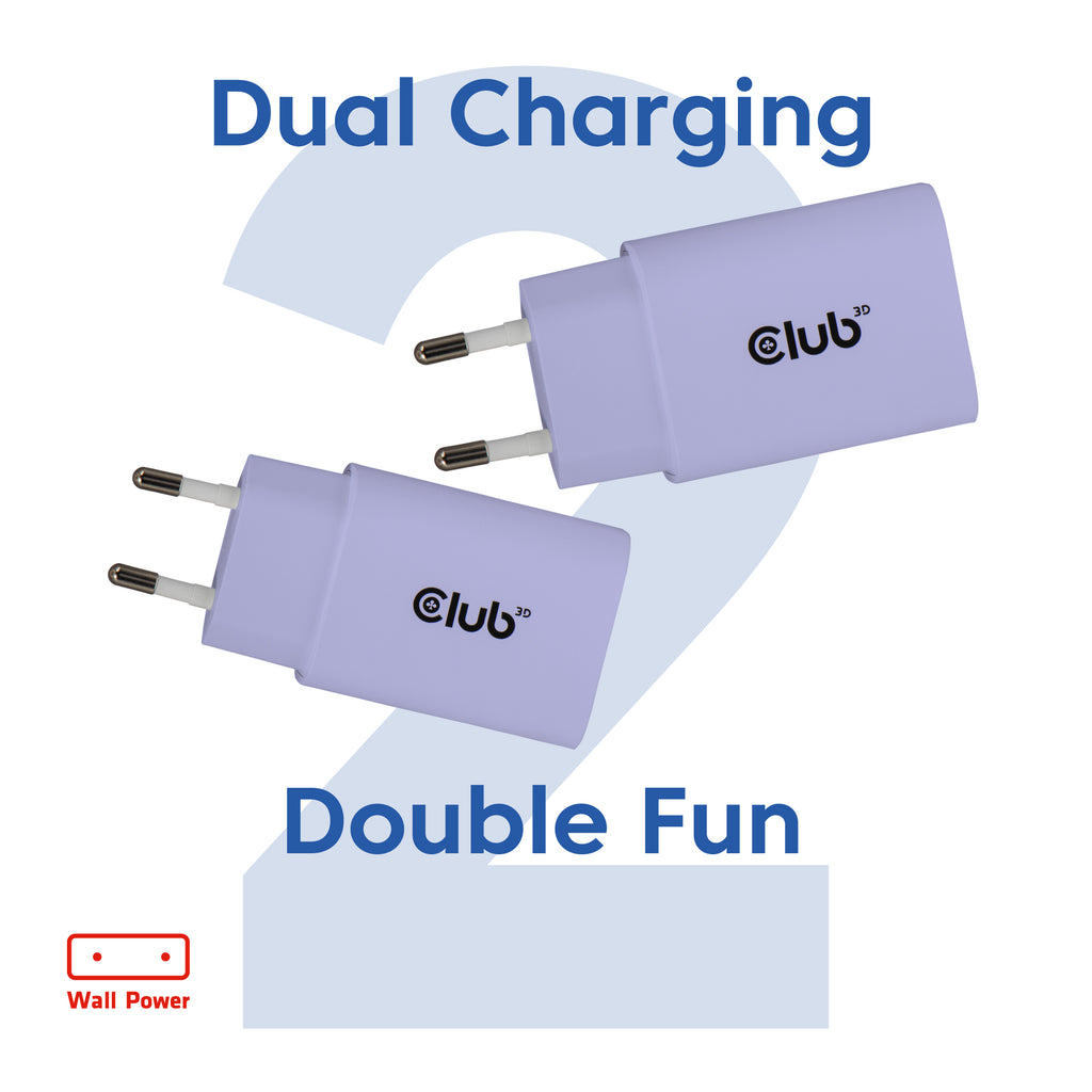 CLUB3D CAC-3025 chargeur d'appareils mobiles Smartphone, Universel Violet Secteur Charge rapide Intérieure