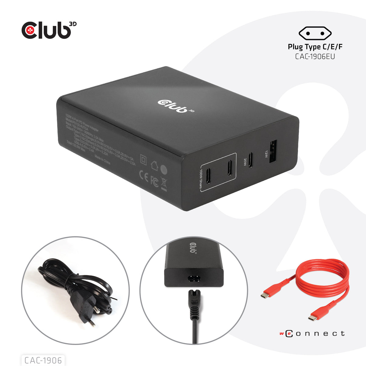 CLUB3D CAC-1906 Chargeur Universel pour Appareils Mobiles, Noir, 3 Ports USB-C