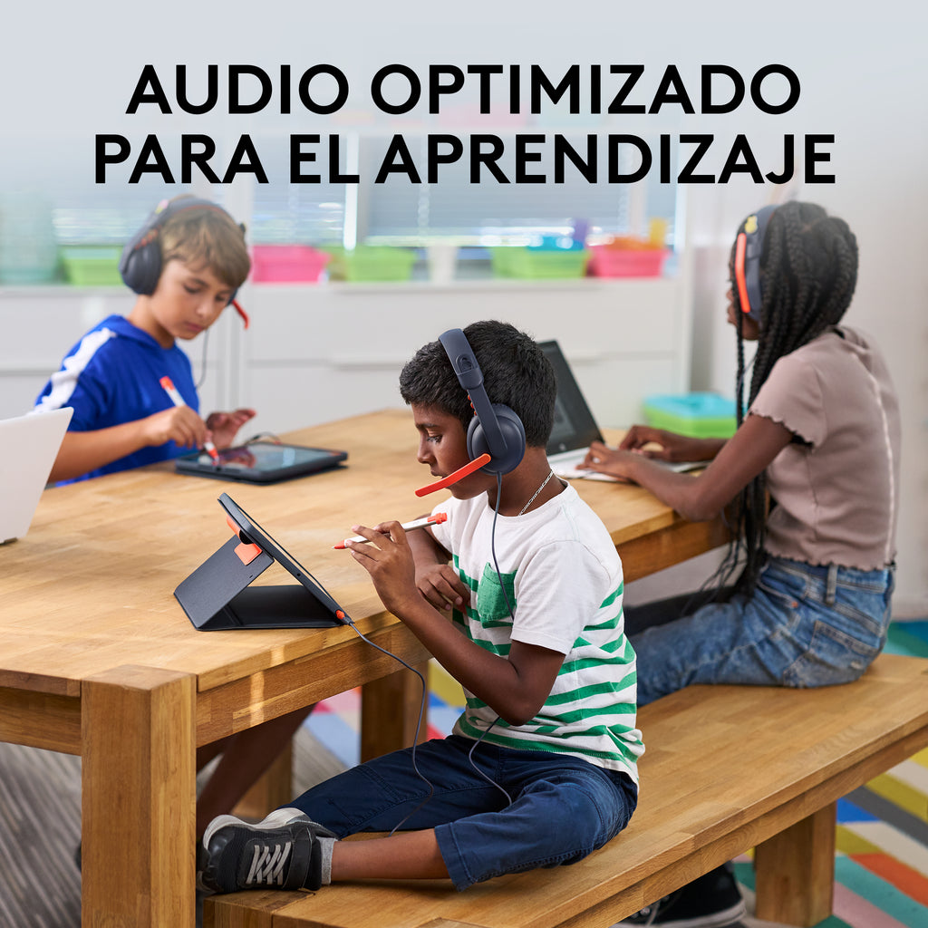 Logitech Zone Learn Casque Filaire Supra-Auriculaire pour Apprenants, USB-C, Noir et Orange
