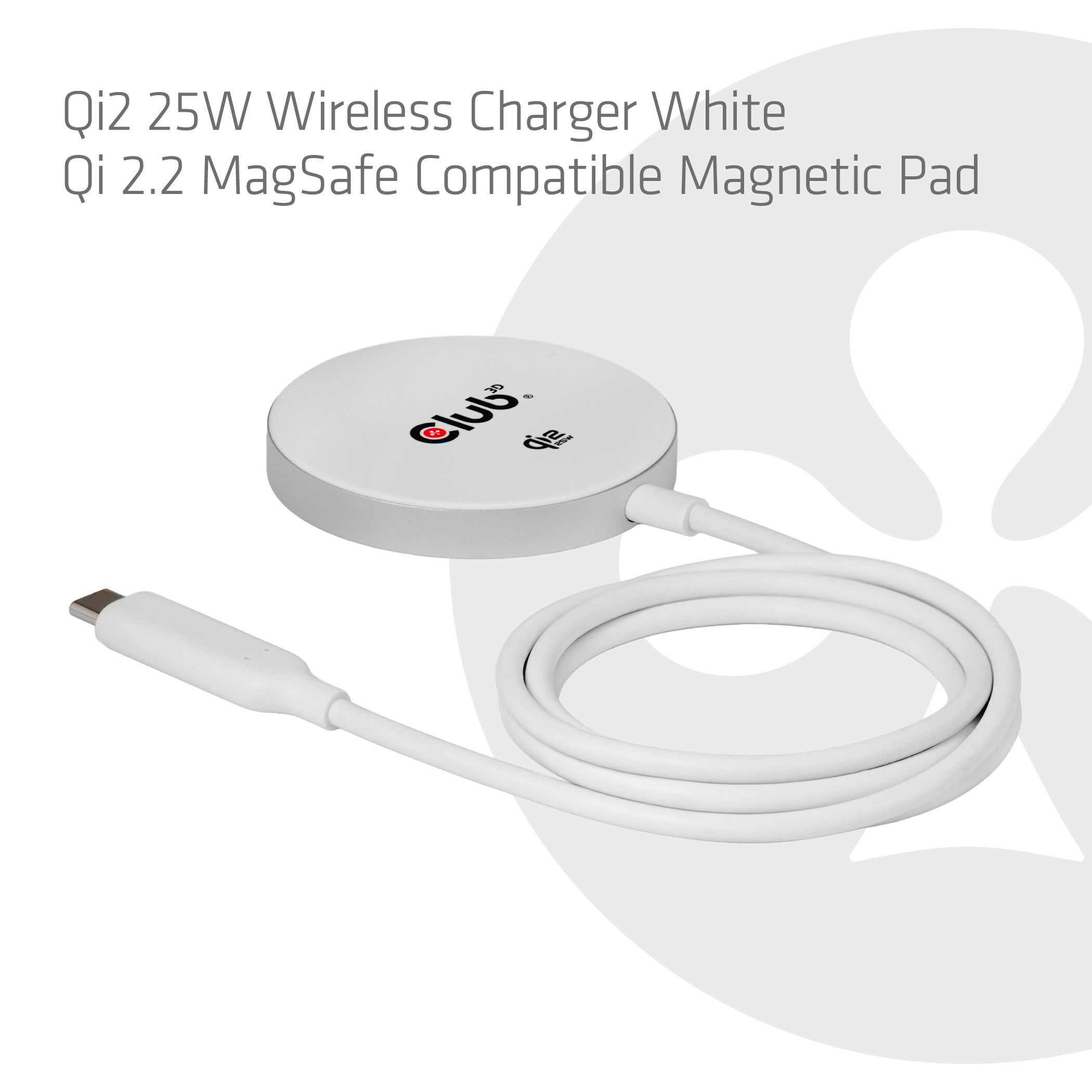 CLUB3D CAC-3026 chargeur d'appareils mobiles Téléphone portable, Smartphone Blanc USB Recharge sans fil Charge rapide Intérieure