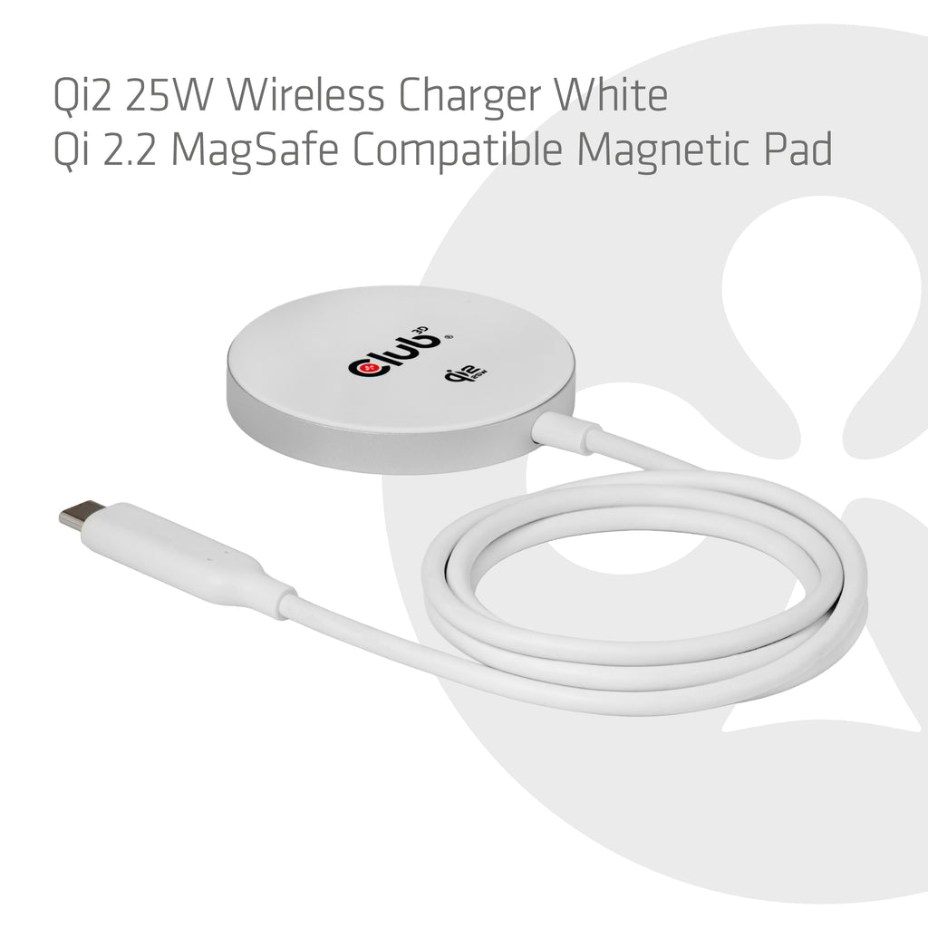 CLUB3D CAC-3026 chargeur d'appareils mobiles Téléphone portable, Smartphone Blanc USB Recharge sans fil Charge rapide Intérieure