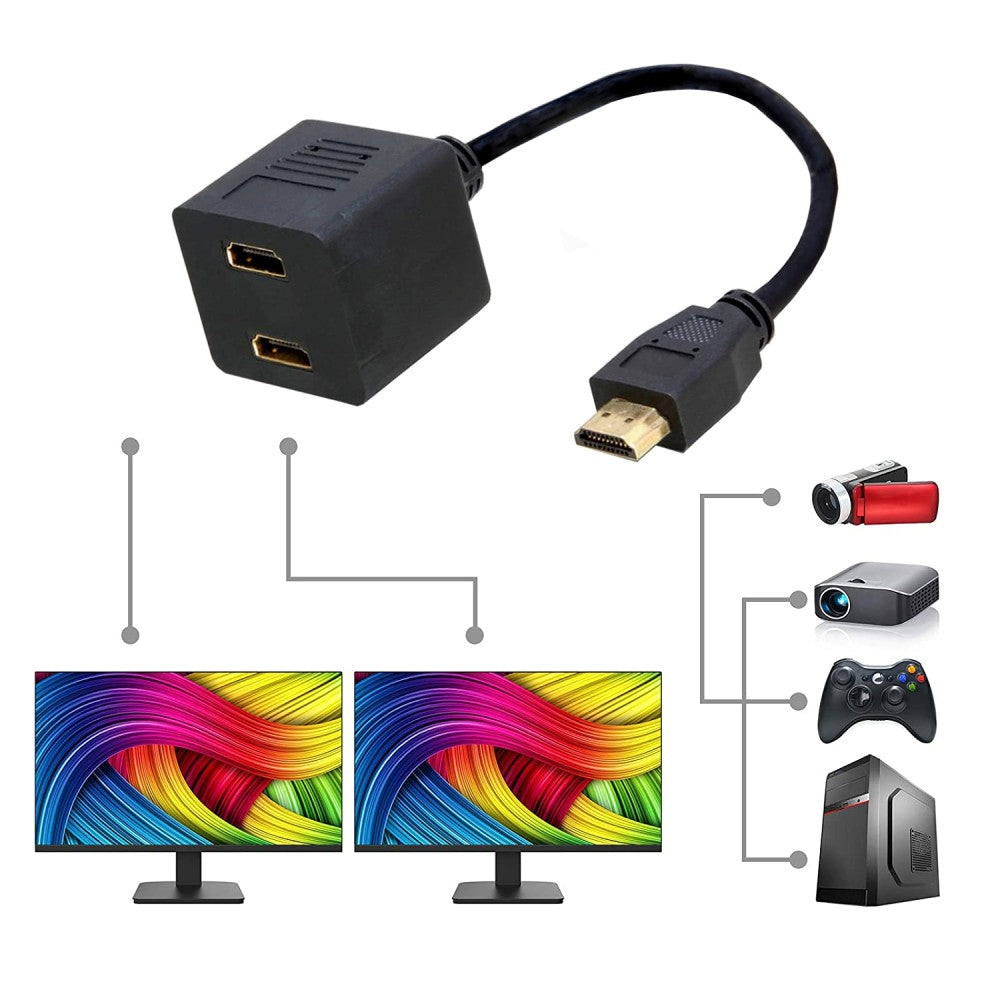 Câble HDMI Type A Standard Mâle vers 2x Femelle, 0,3 m, Noir