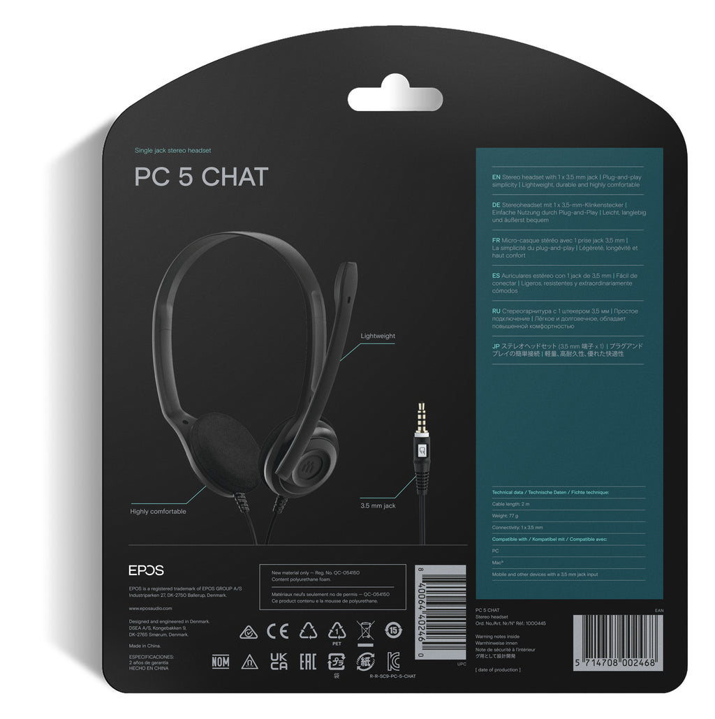 EPOS PC 5 CHAT Kablet Høretelefoner Sort
