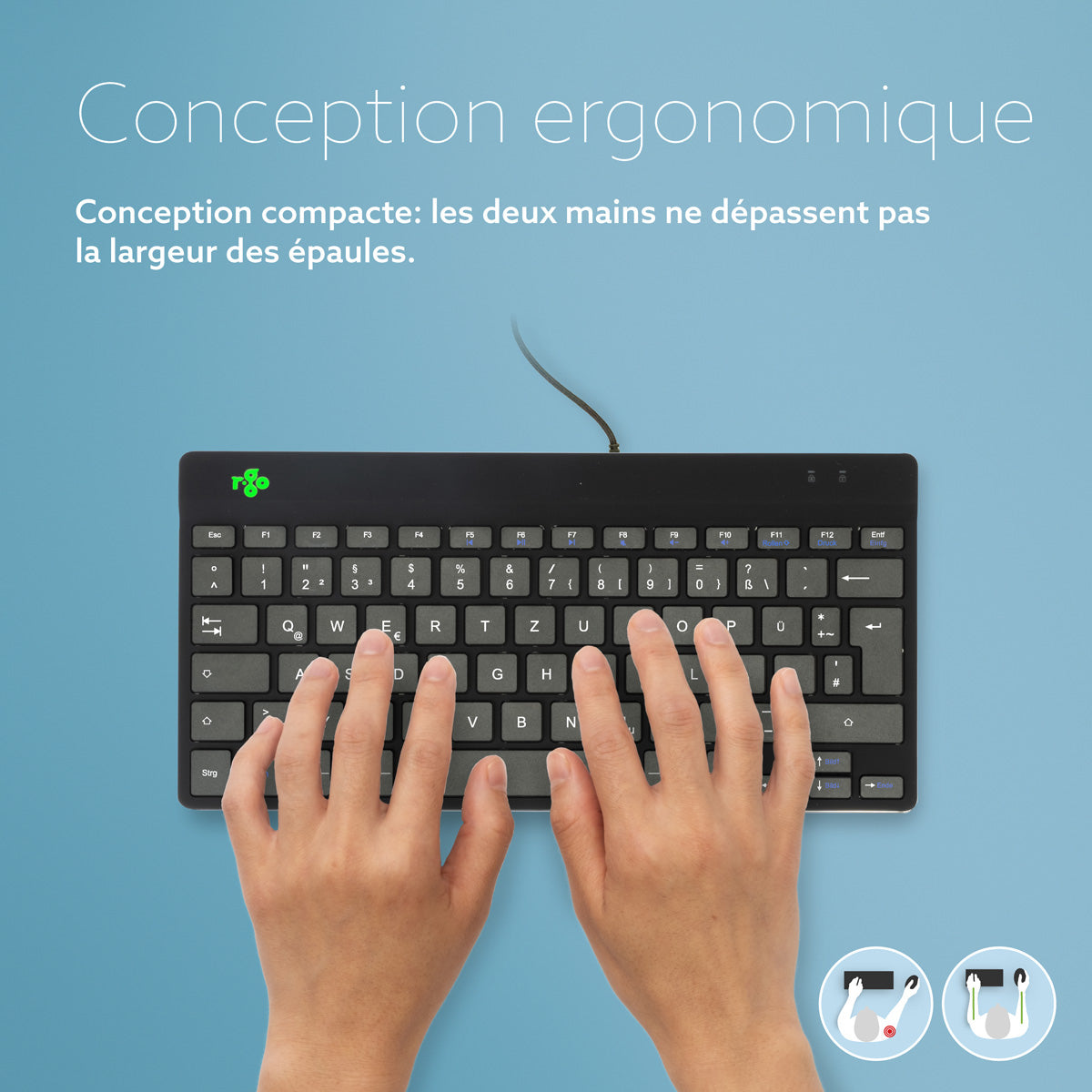 R-Go Tools Clavier ergonomique R-Go Compact Break, clavier compact avec logiciel de pause,QWERTZ (DE), Filaire, noir