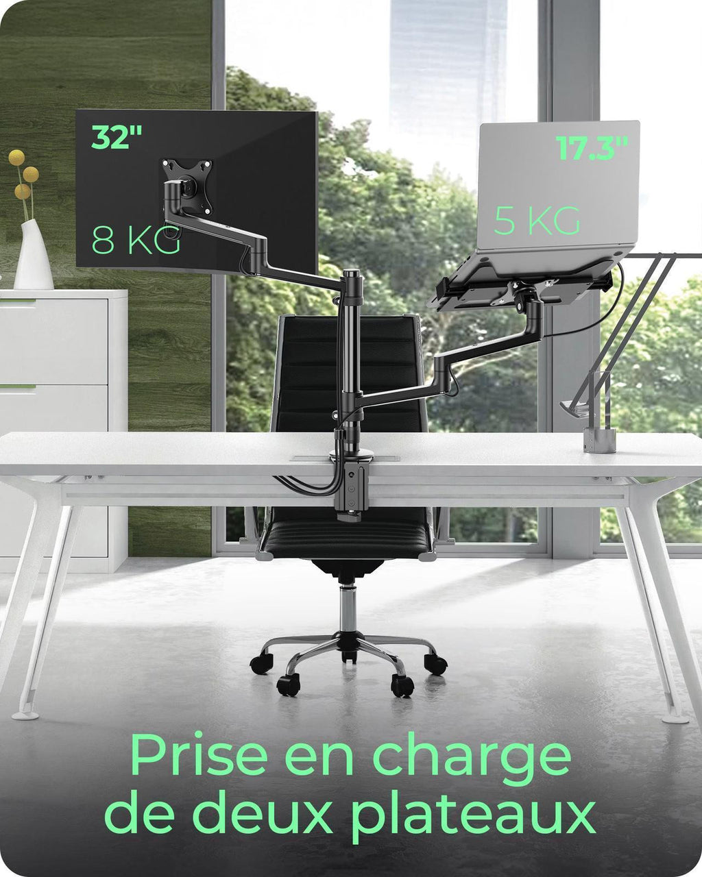 Support Bureau IB-MS622-T pour Écran jusqu'à 32 pouces et Ordinateur Portable, Noir