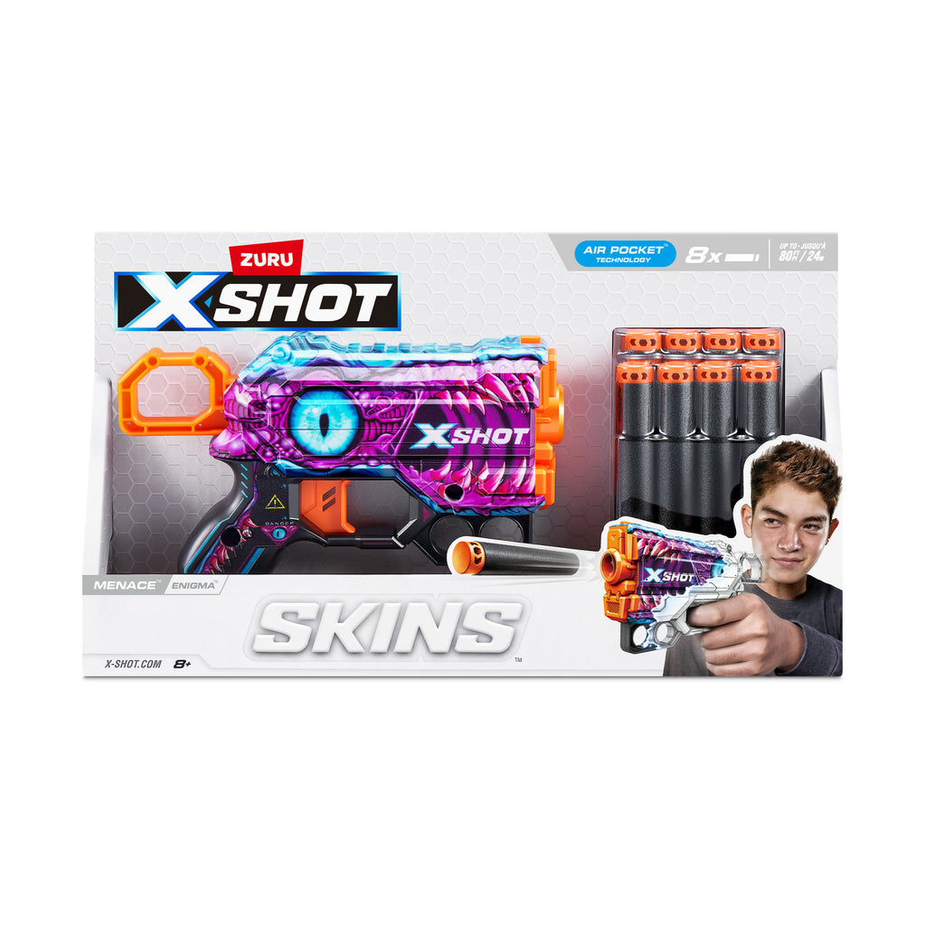 XSHOT Pistolet à fléchettes Menace Skins (8 fléchettes) ZURU