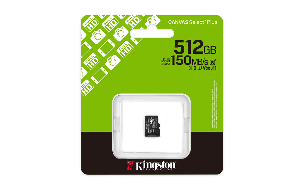 Kingston Technology 512GB micSDXC Canvas Select Plus Gen3 150R A1 (Adaptateur SD non inclus)
