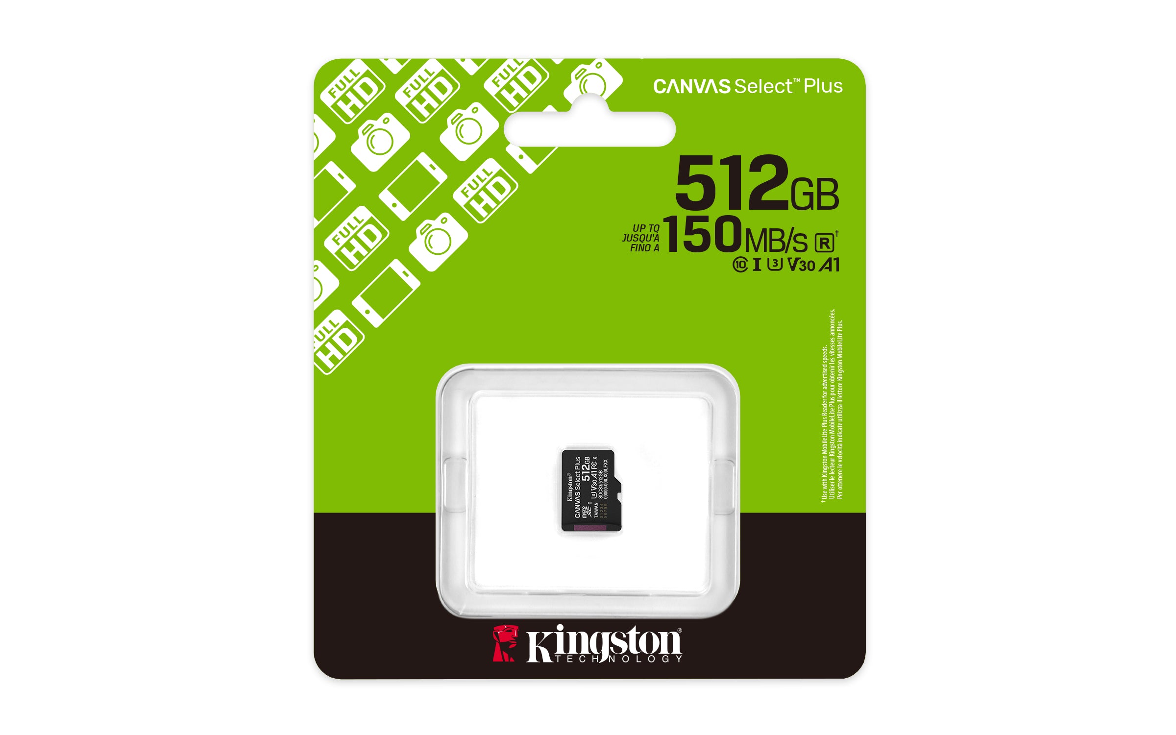 Kingston Technology 512GB micSDXC Canvas Select Plus Gen3 150R A1 (Adaptateur SD non inclus)