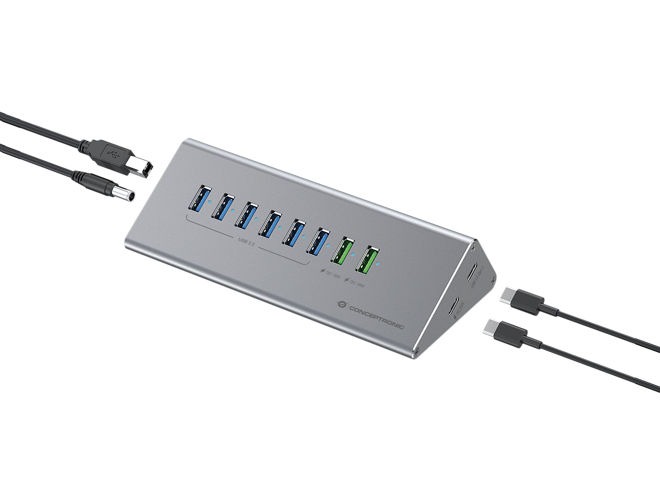 Conceptronic HUBBIES18G hub & concentrateur USB 3.2 Gen 1 (3.1 Gen 1) Type-B 5000 Mbit/s Gris