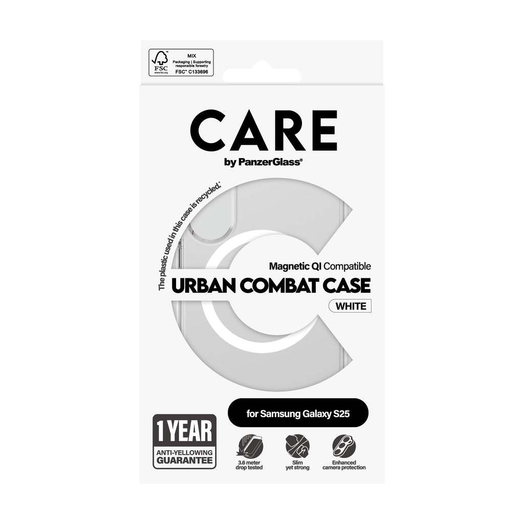PanzerGlass PanzerGlass CARE™ by ® Urban Combat Case Transparent w. White Qi Compatible Samsung Galaxy S25 coque de protection pour téléphones portables Housse