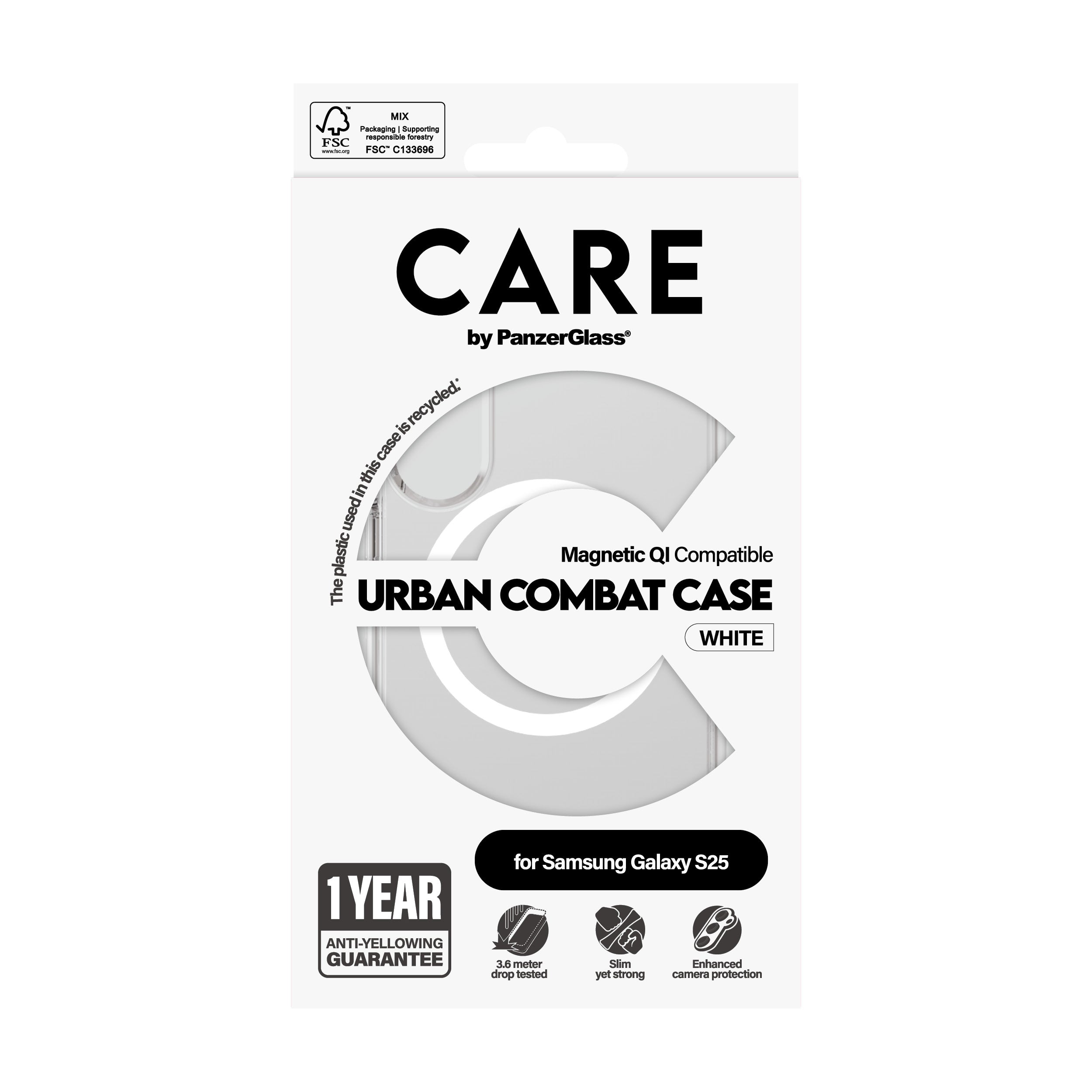 PanzerGlass PanzerGlass CARE™ by ® Urban Combat Case Transparent w. White Qi Compatible Samsung Galaxy S25 coque de protection pour téléphones portables Housse
