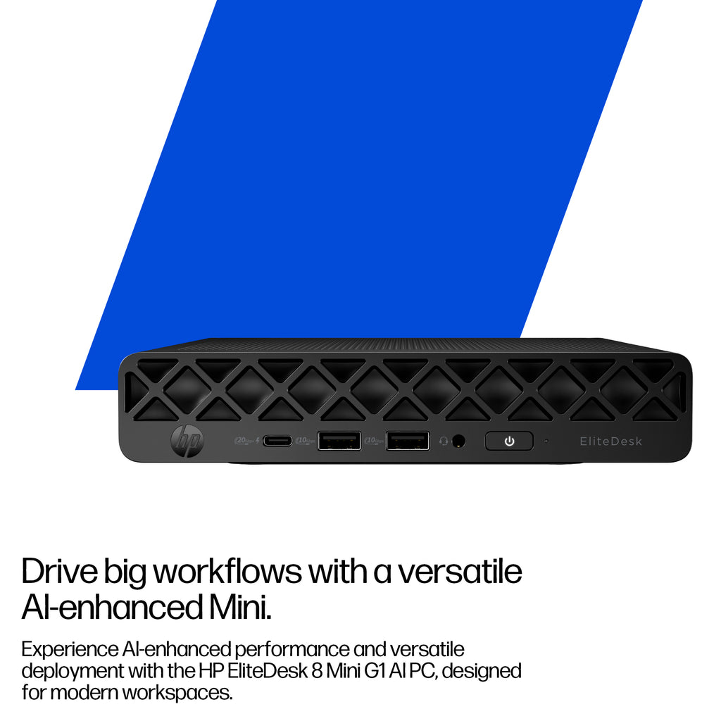 HP EliteDesk 8 G1i AI Mini PC, Intel Core Ultra 7 265T, 16GB RAM, 1TB SSD, Intel Graphics, Windows 11 Pro