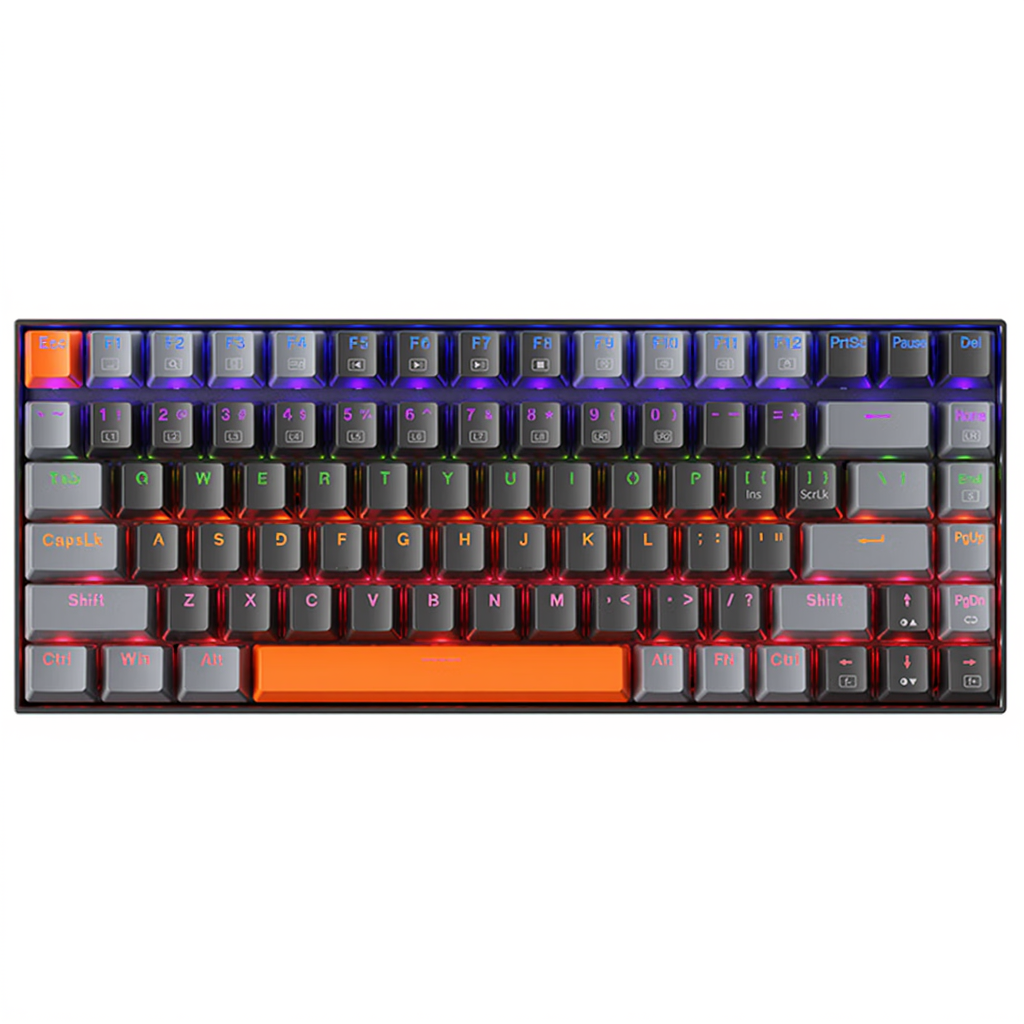 Machenike K500A-B84 Clavier filaire 75 %, disposition QWERTY US, interrupteur marron, rétroéclairage LED, gris foncé