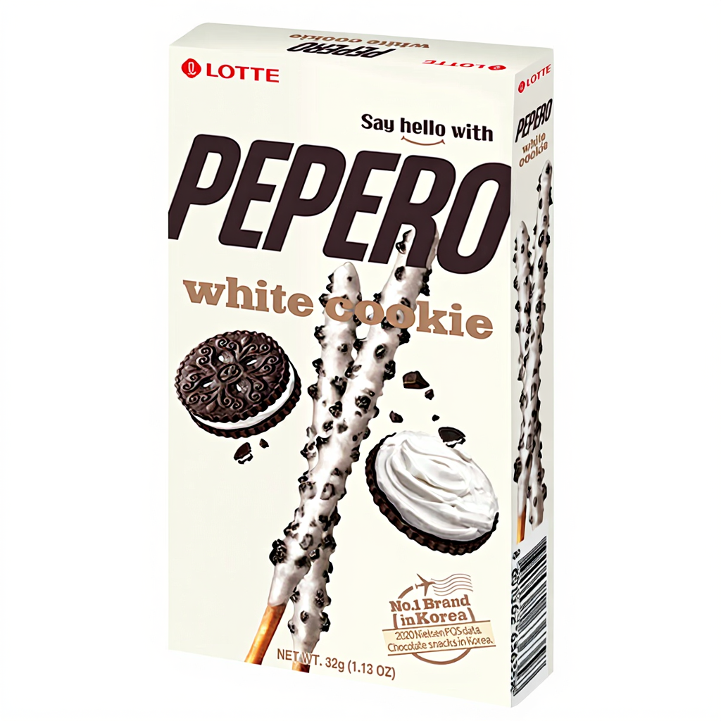 LOTTE Pepero Bâtonnets de biscuit enrobés de chocolat blanc et cookies - 32 g