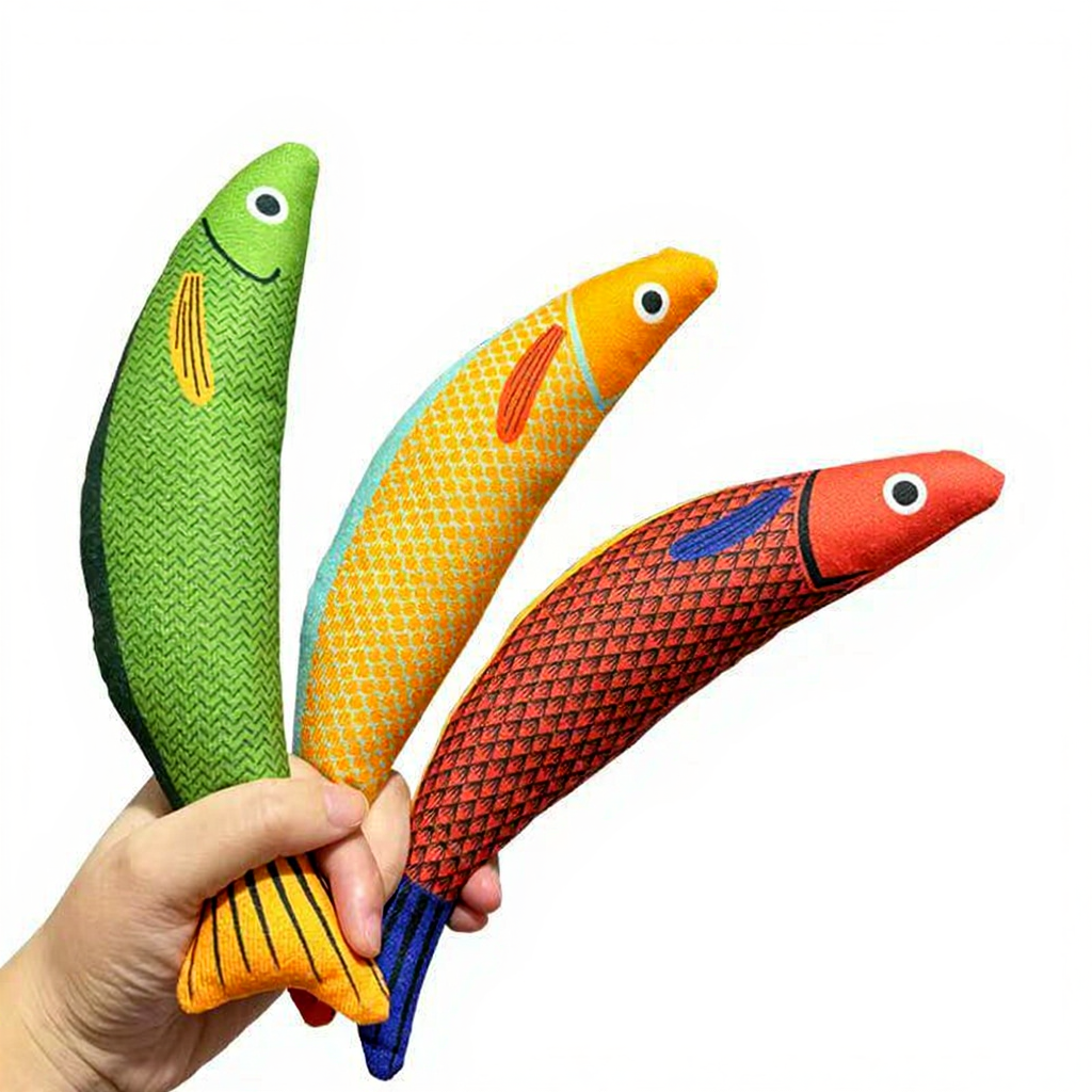 Meowmagic Jouet pour chat en lin en forme de poisson à l'herbe à chat - Lot de 3
