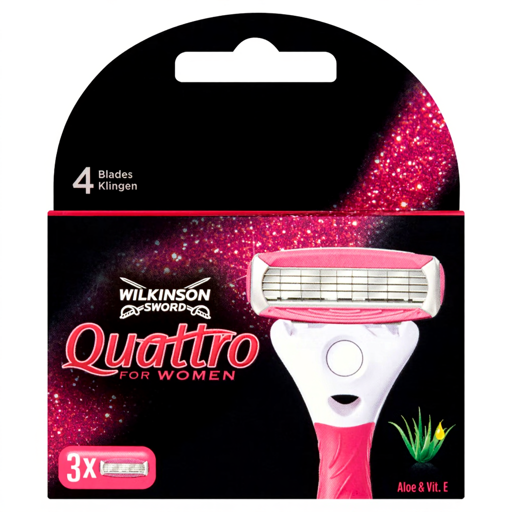 WILKINSON SWORD - Pack de Recharge Lames de Rasoir Quattro pour Femme 4 Lames - Lot de 3 Recharges