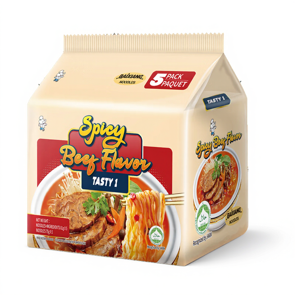 Baixiang Sachet de soupe de nouilles au bœuf épicé White Elephant 81 g x 5