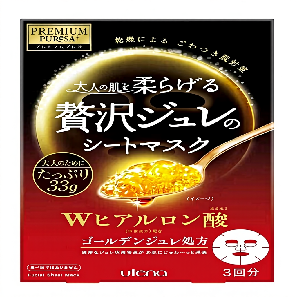 Utena Premium Puresa Masques en Tissu à la Gelée Dorée et à l'Acide Hyaluronique - Rouge x3