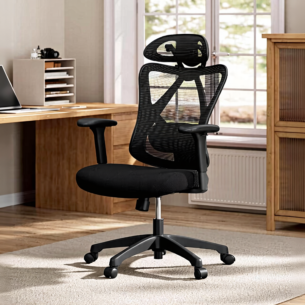 Chaise de bureau ergonomique en maille, Coussin lombaire réglable, Charge maximale 150 kg, Hauteur réglable, Noir encre