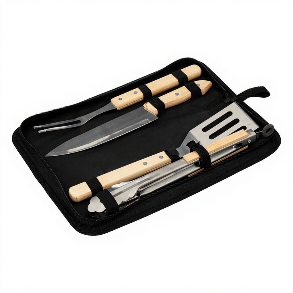 Set de 4 ustensiles pour barbecue avec sac de transport