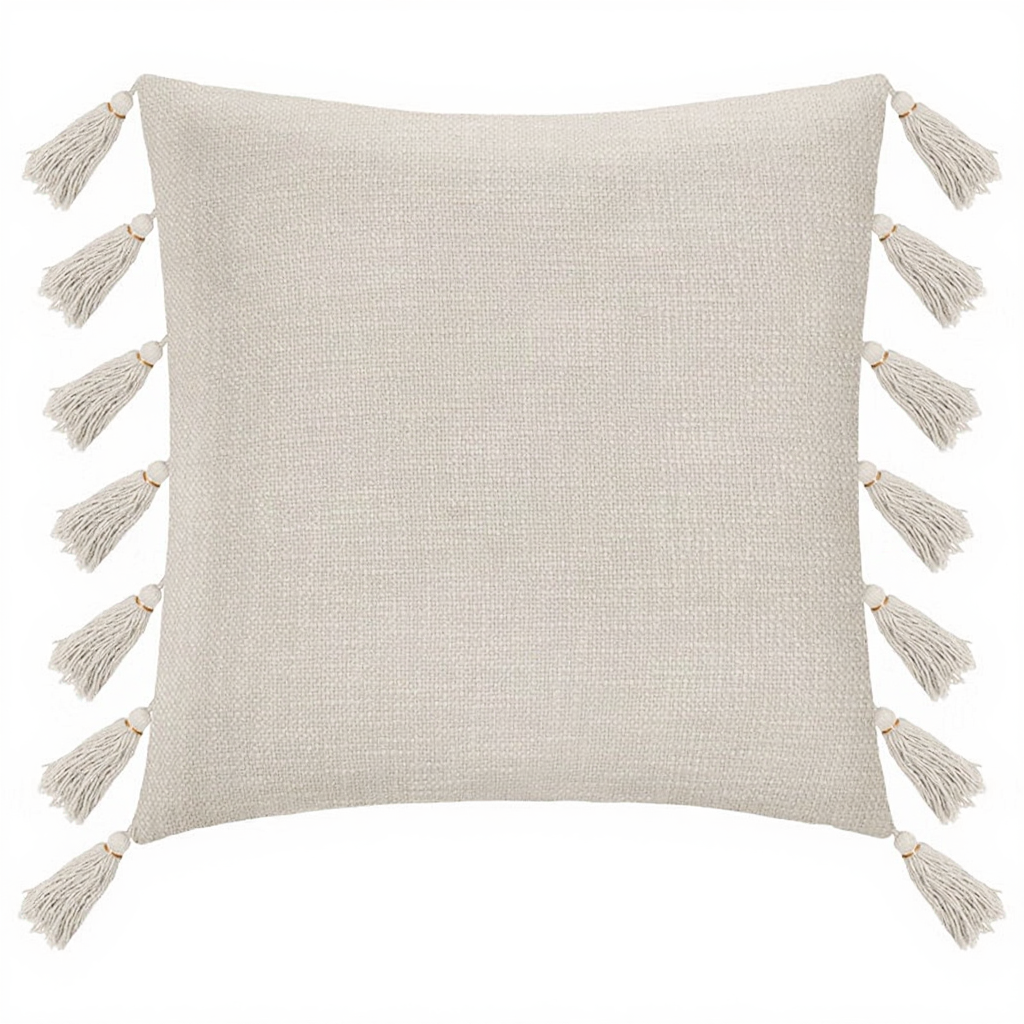 Coussin Gypsy ivoire à pompons 50 x 50 cm