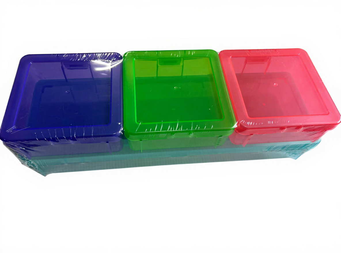 Lot de 4 boîtes de rangement - Bleu/vert/rouge