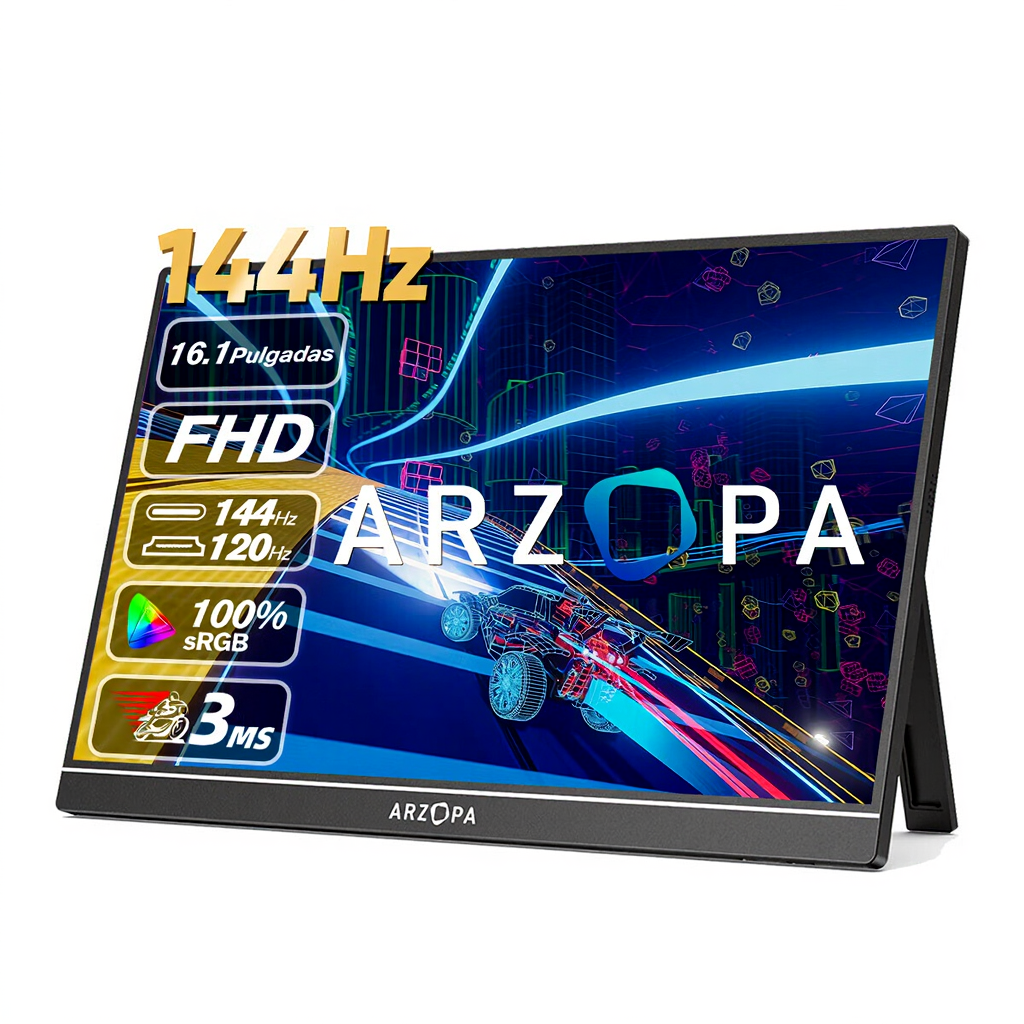 ARZOPA Z1FC Moniteur de jeu portable 16,1 po 144 Hz FHD 106 % sRGB 1080p HDR ultra-mince avec protection des yeux écran secondaire externe
