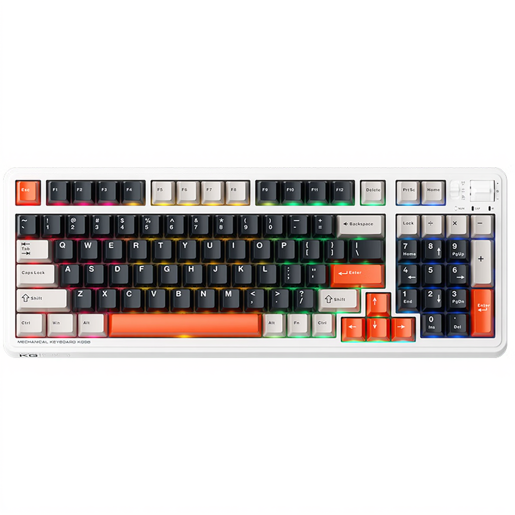 Machenike KG98 clavier mécanique 96 % tri-mode, disposition QWERTY US, clavier de jeu personnalisable à échange à chaud, interrupteurs linéaires pré-lubrifiés, éclairage RGB latéral
