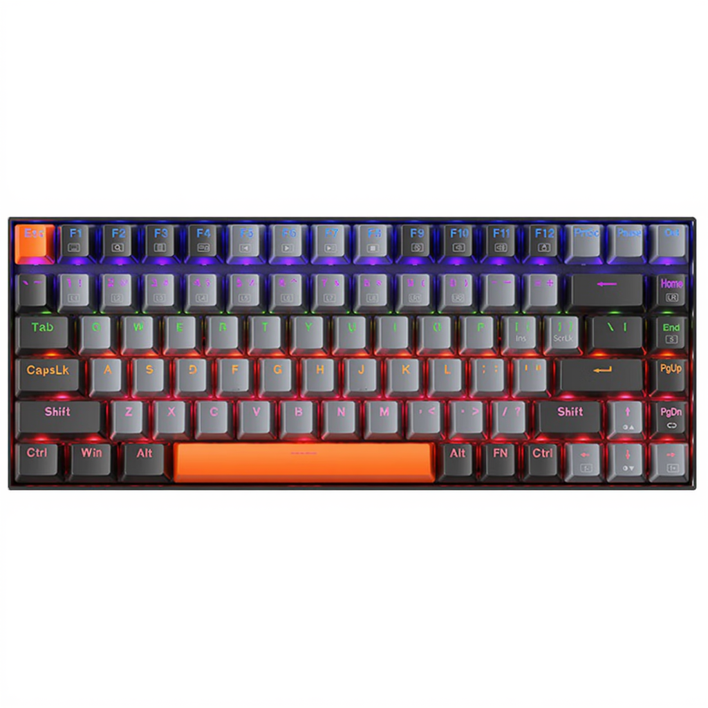 Machenike K500A-B84 Clavier filaire 75 %, disposition QWERTY US, interrupteur rouge, rétroéclairage LED, gris clair