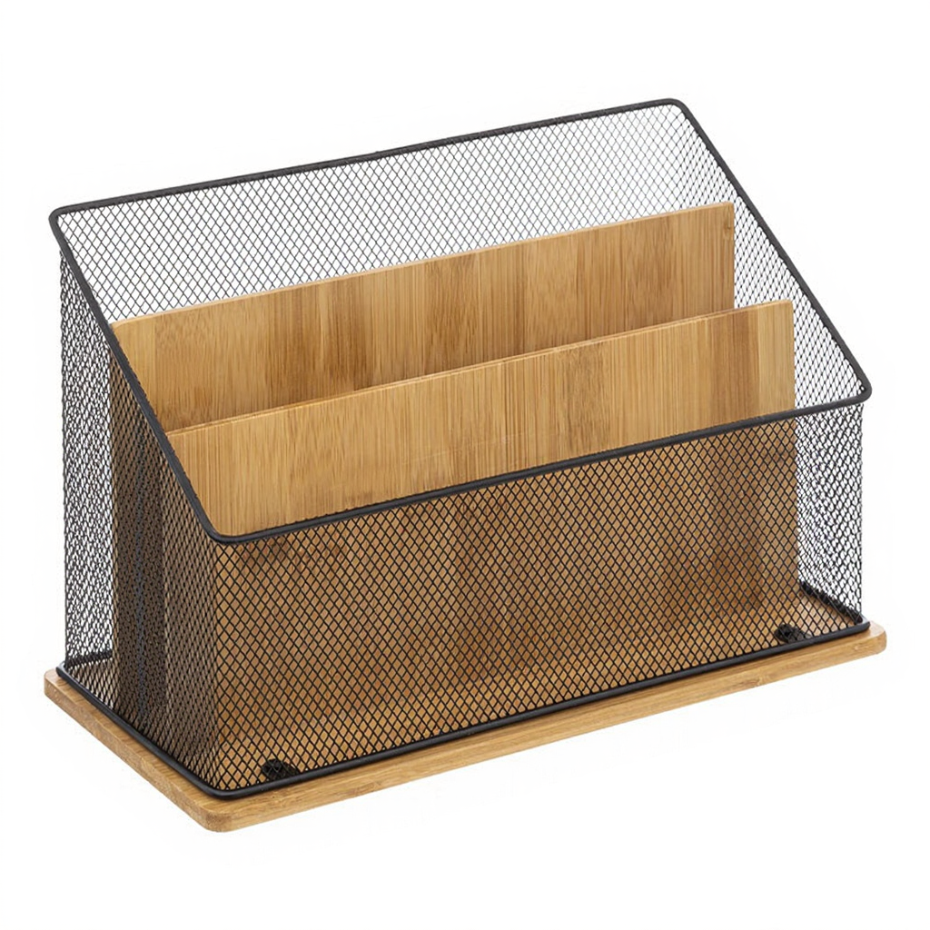5five Havi Organisateur de bureau en bambou noir et métal, L 29 x l 14 x H 20 cm